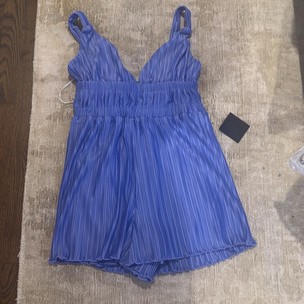 Lulus Upgraded Nights Periwinkle Plisse Sleeveless Romper Purple - Size XL - Picture 2 of 3